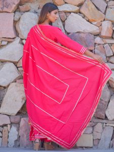 Pink Plain Cotton Kurta With Dupatta