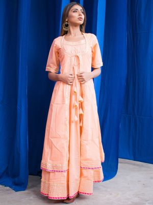 Light Pink Omaana Ethnic Work Kurta And Dupatta