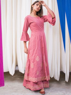 Pink Anaya Ethnic Work Kurta And Dupatta