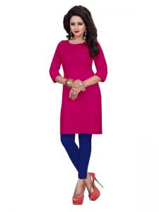 Pink Cotton Embroidered Kurti