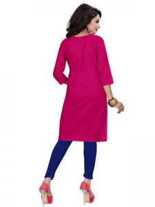 Pink Cotton Embroidered Kurti