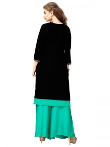 Black Slub Cotton Embroidered Kurti