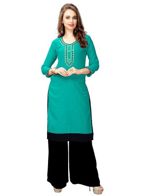 Rama Slub Cotton Embroidered Kurti