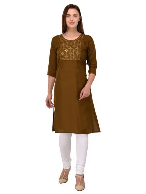 Brown Reyon Embroidered Kurti