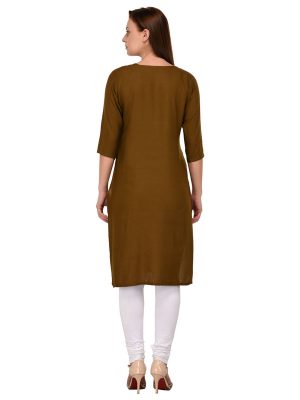 Brown Reyon Embroidered Kurti