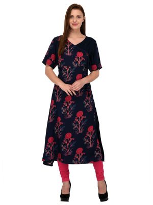 Dark Blue Reyon Print Kurti