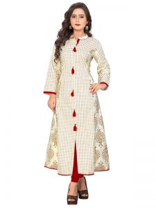 White Cotton Print Kurti