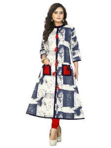 Blue Reyon & Cotton Print Kurti