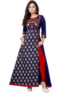 Blue Reyon Print Kurti