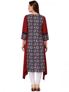 Maroon Reyon Printed & Embroidered Kurti