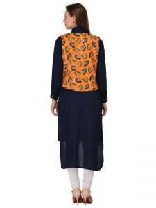 Black & Orange Reyon Print Kurti