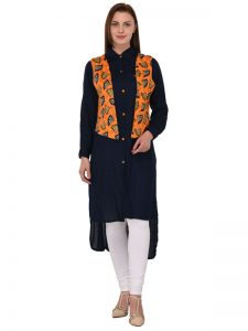 Black & Orange Reyon Print Kurti