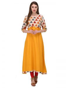 Yellow Reyon Print Kurti