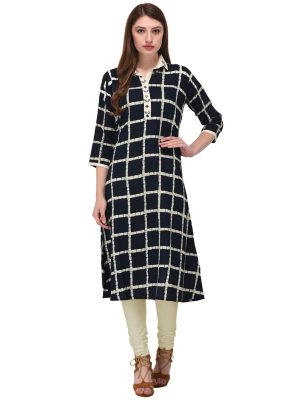 Black Reyon Print Kurti