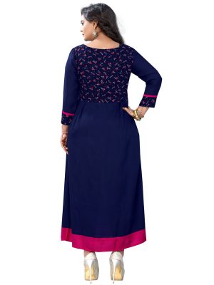 Dark Blue Reyon Print Kurti