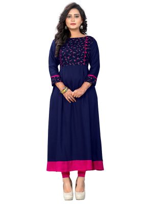 Dark Blue Reyon Print Kurti