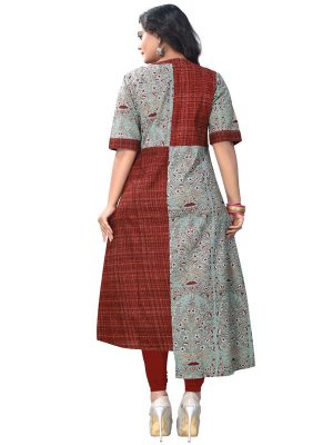 Brown Cotton Print Kurti