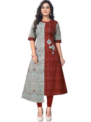 Brown Cotton Print Kurti