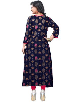 Navy Blue Reyon Print Kurti