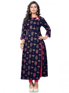 Navy Blue Reyon Print Kurti