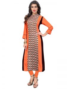 Orange Reyon Print Kurti