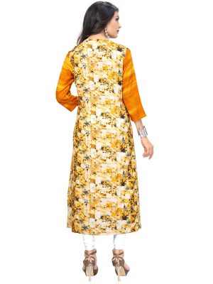 Yellow Reyon Print Kurti