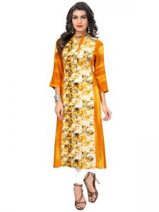 Yellow Reyon Print Kurti