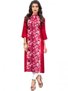 Pink Reyon Print Kurti