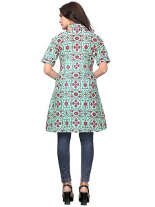 Sky Blue Cotton Print Kurti