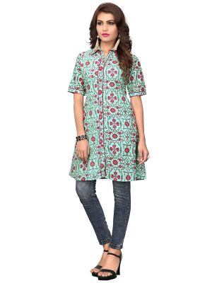 Sky Blue Cotton Print Kurti