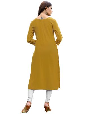 Mustered Yellow Reyon Plain Kurti