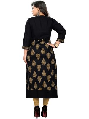 Black Reyon Block Print Kurti