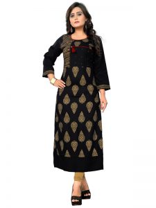 Black Reyon Block Print Kurti