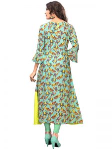 Sky Blue Reyon Animal Print Kurti