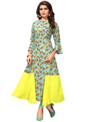 Sky Blue Reyon Animal Print Kurti