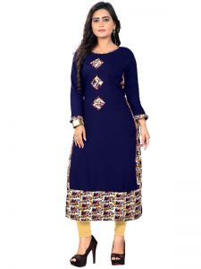 Blue Reyon Printed Kurti