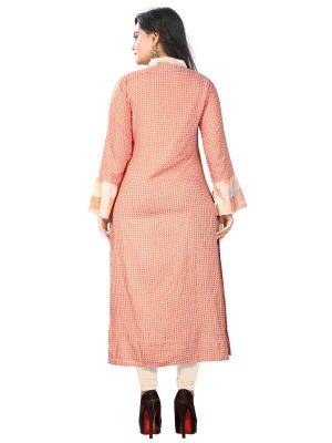 Peach Reyon Printed Kurti