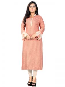 Peach Reyon Printed Kurti