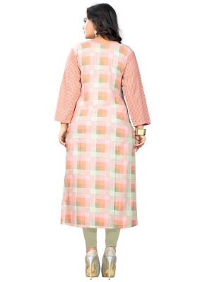 Peach Reyon Printed Kurti