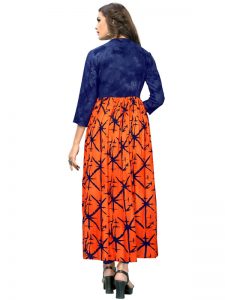 Orange Reyon Hand Printed Kurti