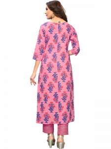 Pink Cotton Printed Kurti