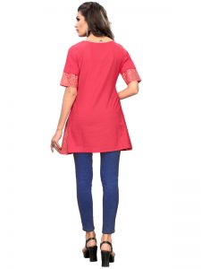 Pink Cotton Embroidered Kurti