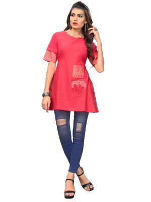 Pink Cotton Embroidered Kurti