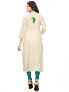 Off White Cotton Applique Kurti