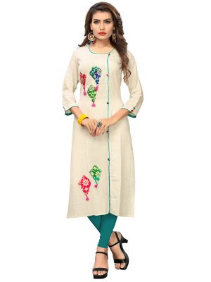 Off White Cotton Applique Kurti