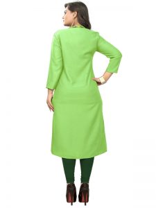 Parrot Green Rayon Plain Embroidered Kurti