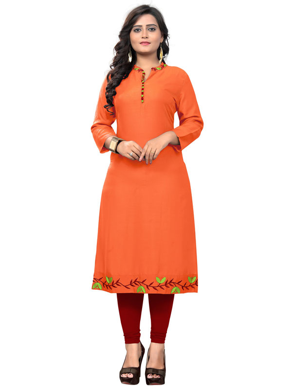 Orange Cotton Floral Printed Alia Cut Kurti With Pant And Dupatta