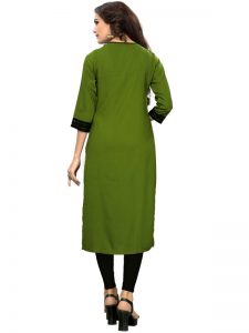 Green,Black Rayon Printed Hand Work Kurti