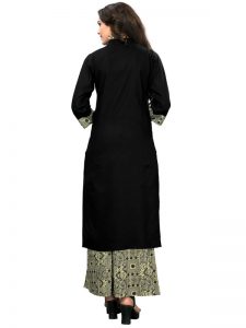 Black Rayon Printed Hand Work Kurti