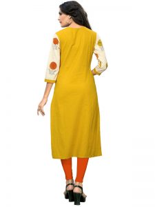 Yellow Slab Cotton Printed Kurti